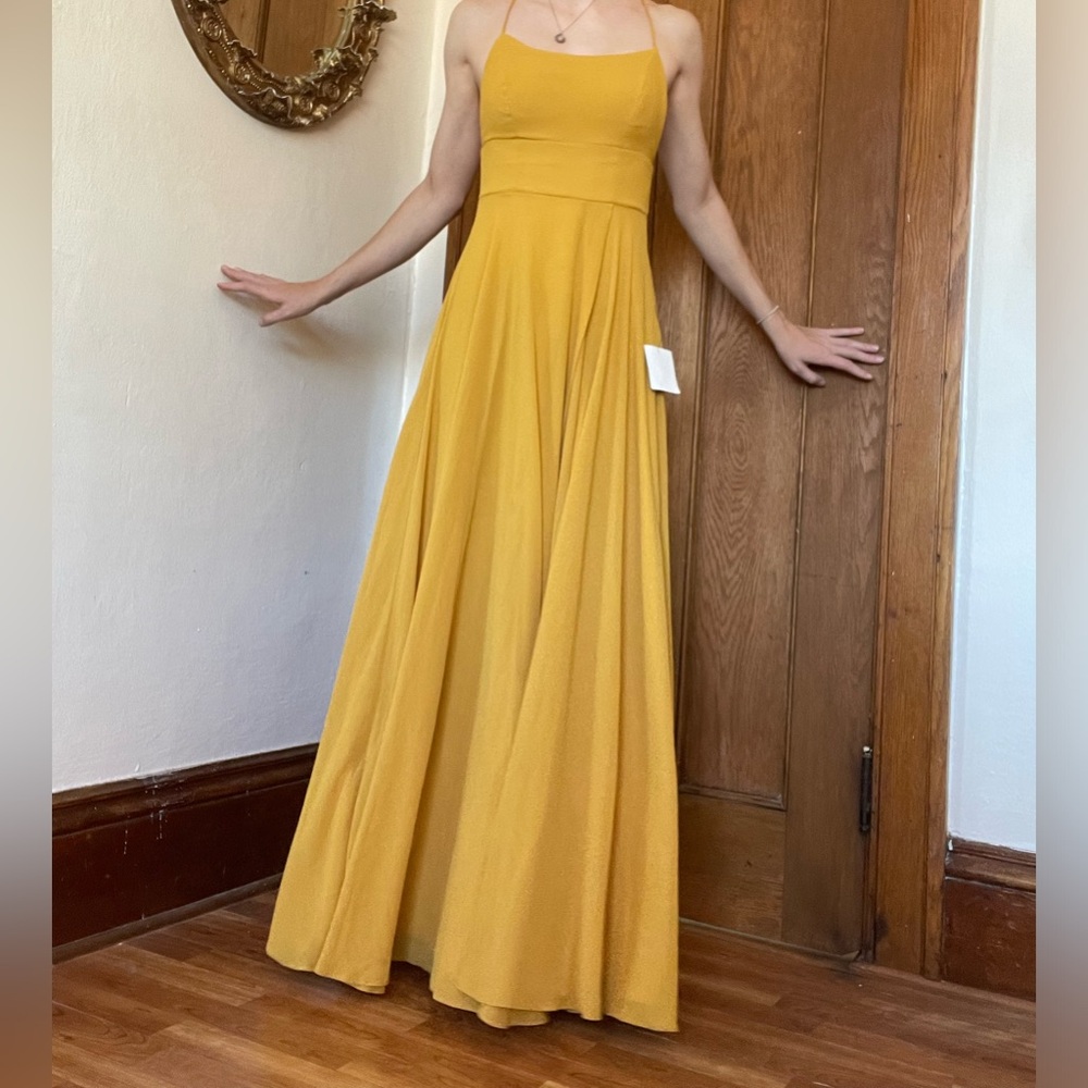NWT Gold Lulus floor-length dress